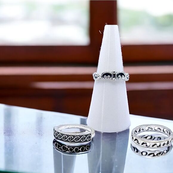 3 pc Set Stackable Gypsy Boho Knuckle Rings Wave Filagree Silver Zinc Alloy - Picture 1 of 6